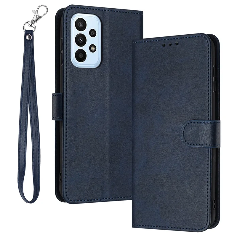 For Samsung Galaxy A52 4G / A52 5G / A52s 5G Case Strap Design Calf Texture Phone Cover - Sapphire