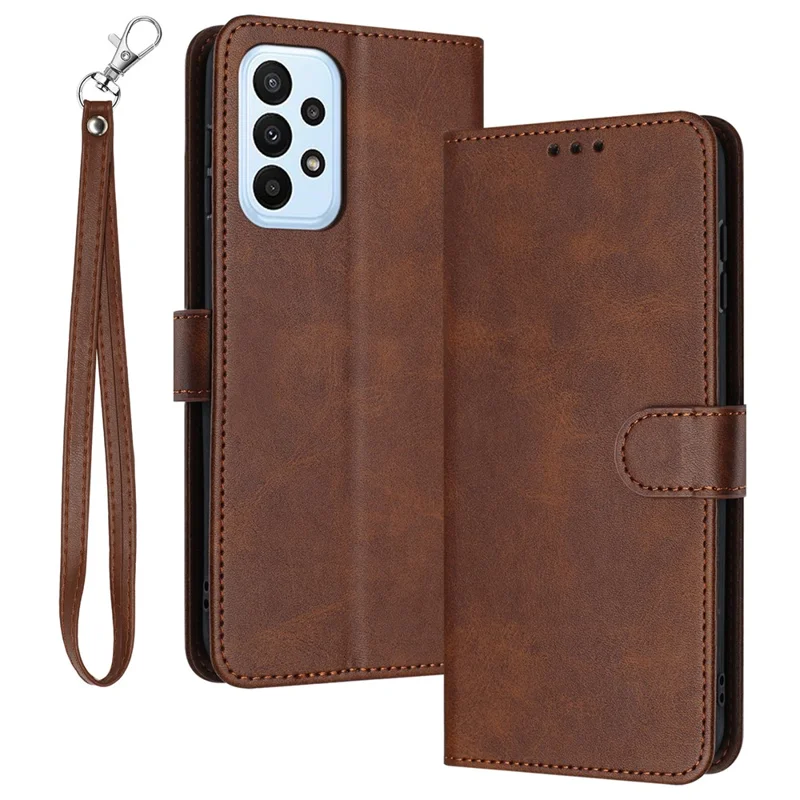 For Samsung Galaxy A52 4G / A52 5G / A52s 5G Case Strap Design Calf Texture Phone Cover - Brown