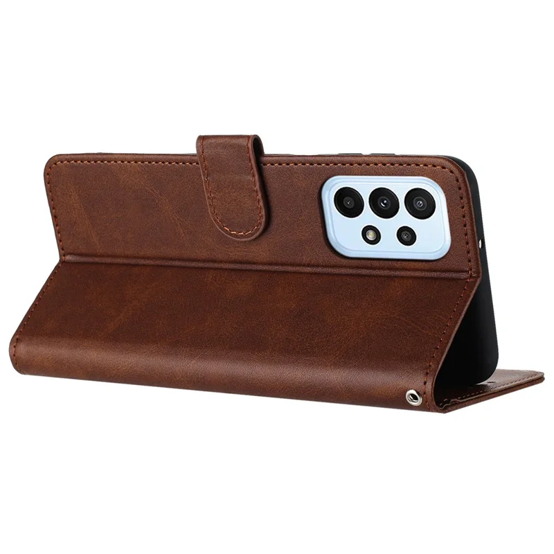 For Samsung Galaxy A52 4G / A52 5G / A52s 5G Case Strap Design Calf Texture Phone Cover - Brown