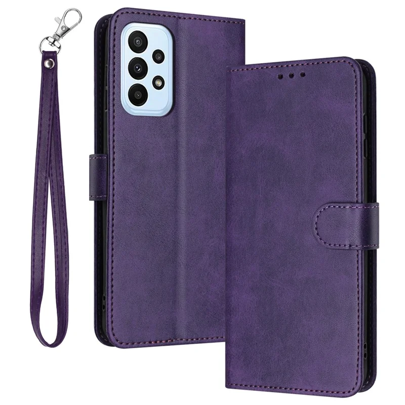 For Samsung Galaxy A52 4G / A52 5G / A52s 5G Case Strap Design Calf Texture Phone Cover - Purple