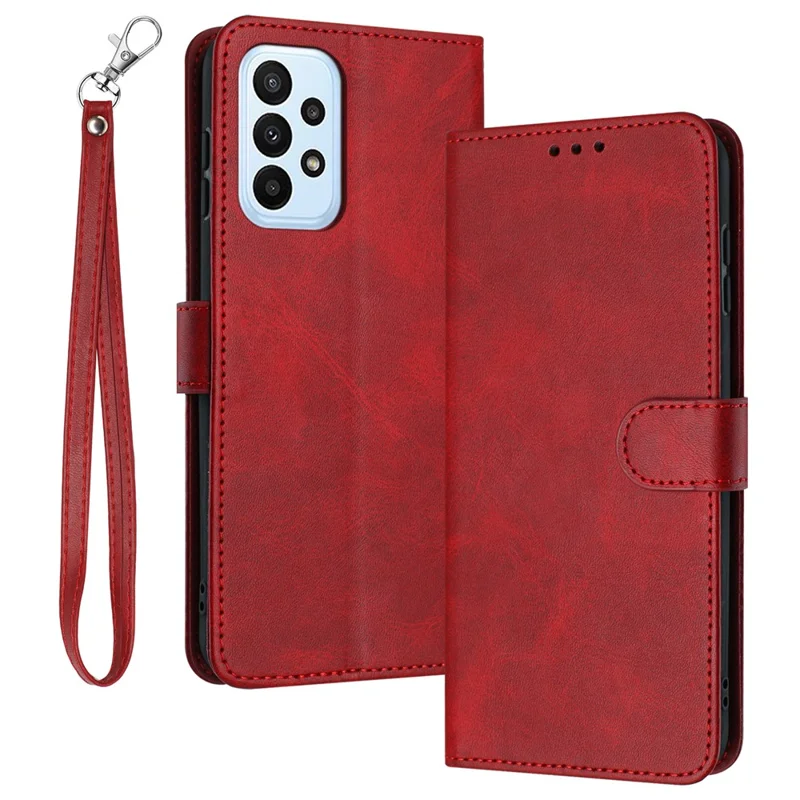For Samsung Galaxy A52 4G / A52 5G / A52s 5G Case Strap Design Calf Texture Phone Cover - Red