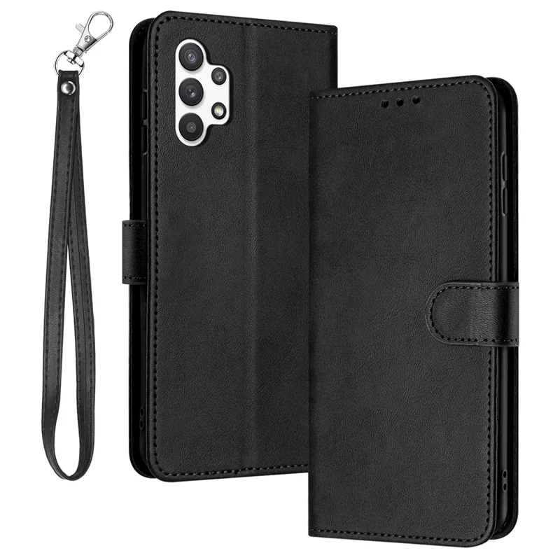 For Samsung Galaxy A32 5G / M32 5G PU Leather Stand Phone Case Calf Texture Wallet Phone Cover - Black