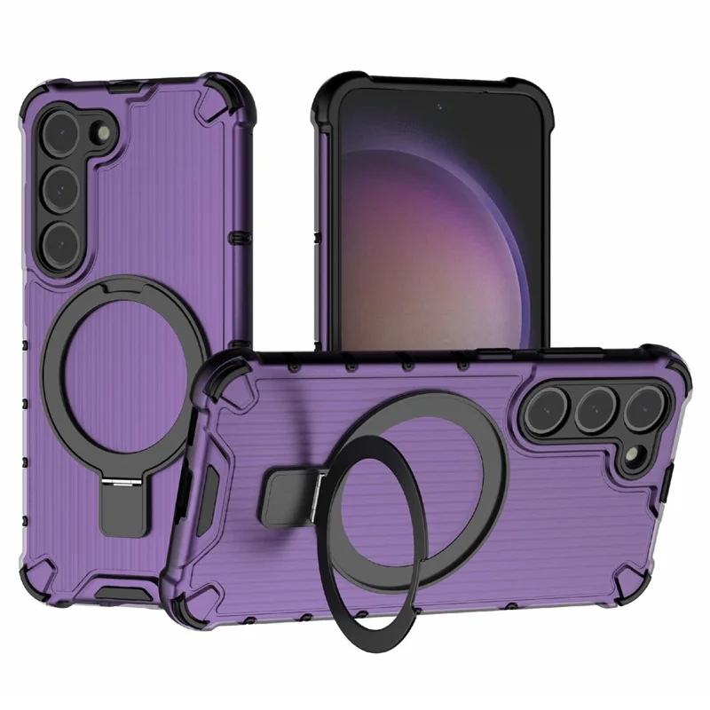 For Samsung Galaxy S23 Case PC+TPU Phone Shell Ring Kickstand Cover Magnetic Case - Purple