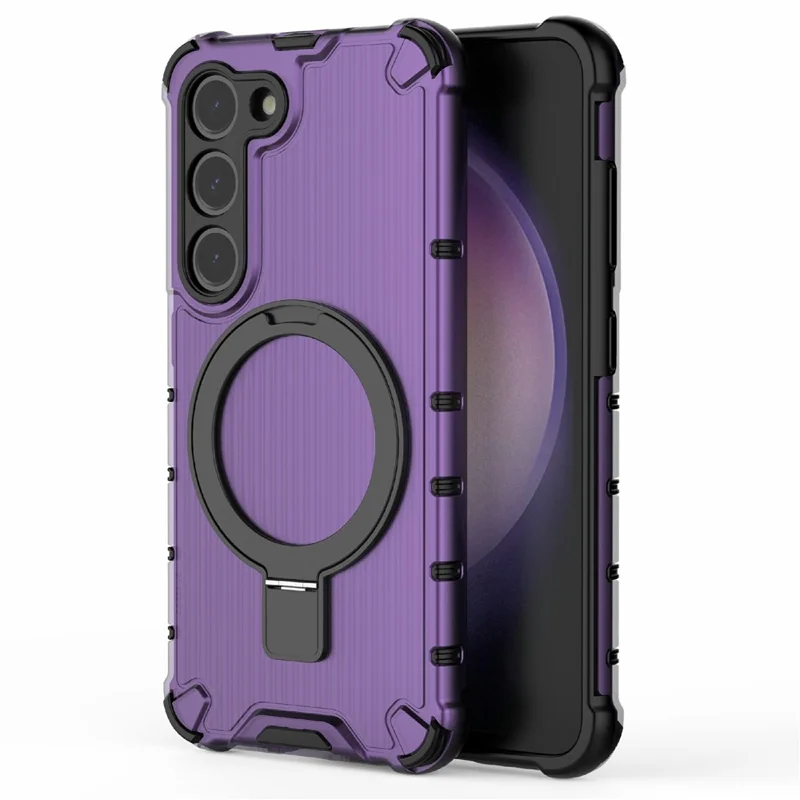 For Samsung Galaxy S23 Case PC+TPU Phone Shell Ring Kickstand Cover Magnetic Case - Purple