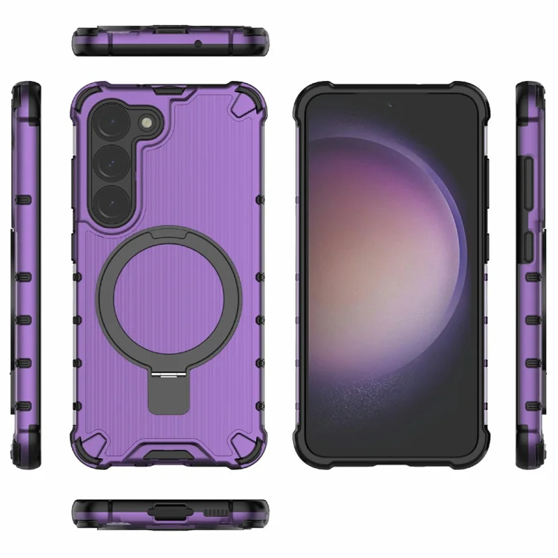 For Samsung Galaxy S23 Case PC+TPU Phone Shell Ring Kickstand Cover Magnetic Case - Purple
