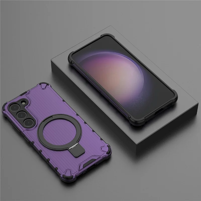 For Samsung Galaxy S23 Case PC+TPU Phone Shell Ring Kickstand Cover Magnetic Case - Purple
