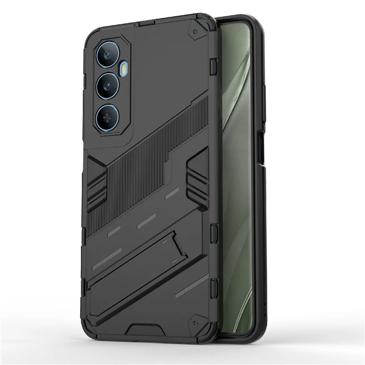 For Realme C65 4G Case PC+TPU Anti-scratch Phone Cover with Folding Kickstand - Black