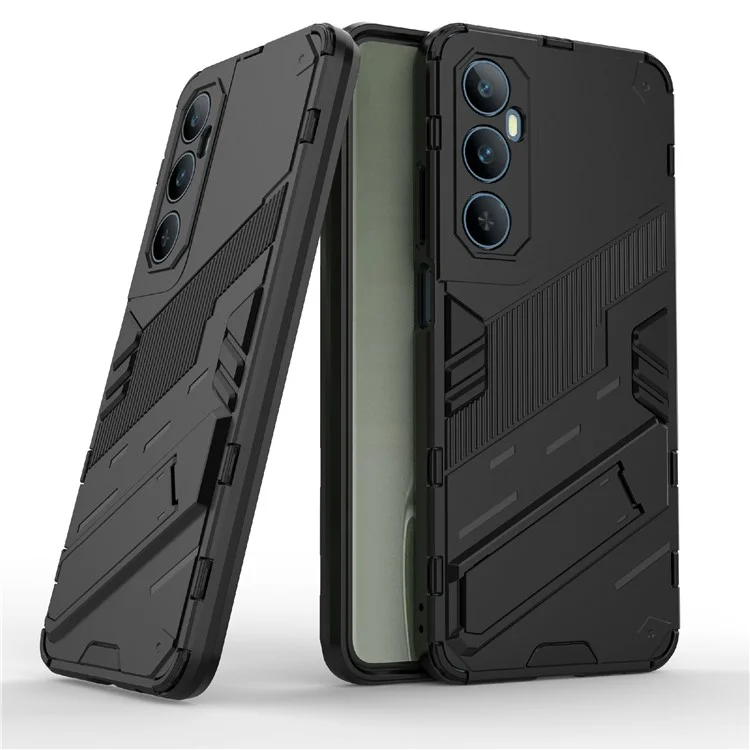For Realme C65 4G Case PC+TPU Anti-scratch Phone Cover with Folding Kickstand - Black