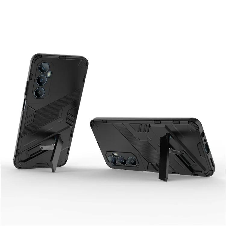 For Realme C65 4G Case PC+TPU Anti-scratch Phone Cover with Folding Kickstand - Black