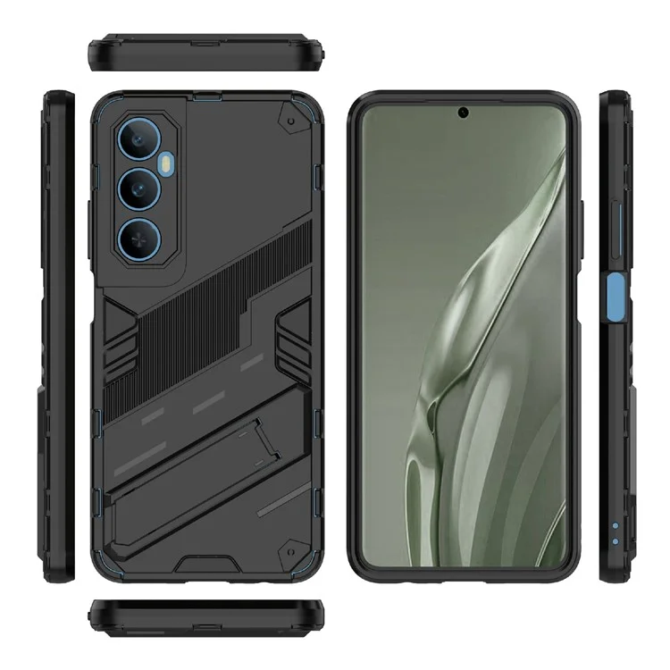 For Realme C65 4G Case PC+TPU Anti-scratch Phone Cover with Folding Kickstand - Black
