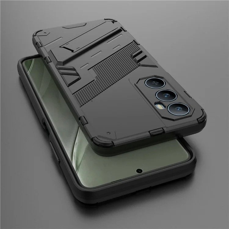 For Realme C65 4G Case PC+TPU Anti-scratch Phone Cover with Folding Kickstand - Black