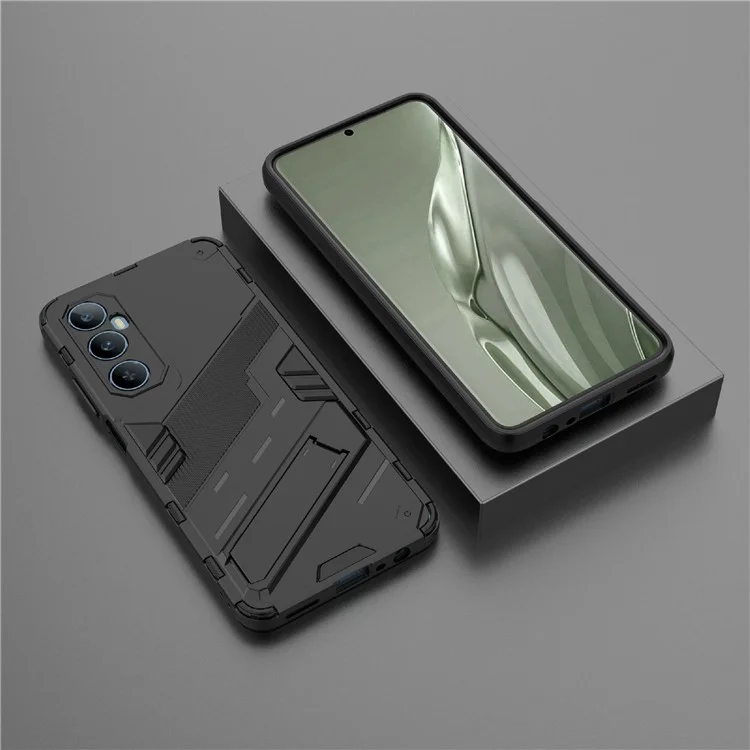 For Realme C65 4G Case PC+TPU Anti-scratch Phone Cover with Folding Kickstand - Black