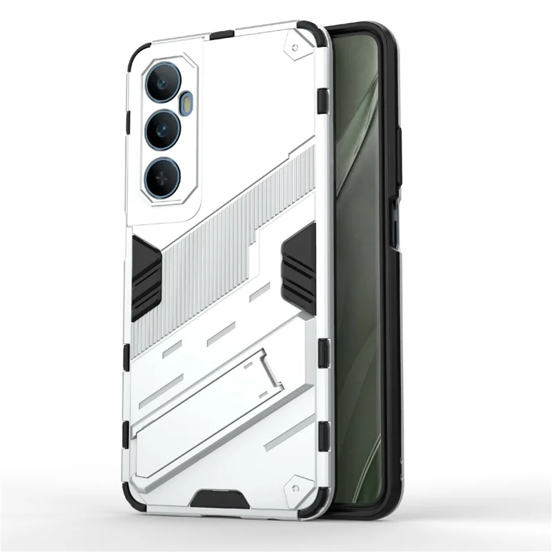 Para Realme C65 4G Capa PC+TPU Anti-arranhões Capa de Telefone com Suporte Dobrável - Branco