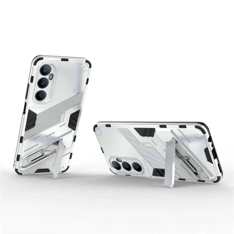 Para Realme C65 4G Capa PC+TPU Anti-arranhões Capa de Telefone com Suporte Dobrável - Branco