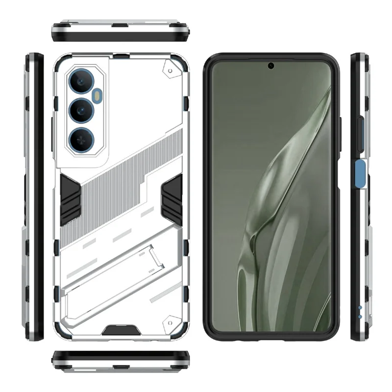 Para Realme C65 4G Capa PC+TPU Anti-arranhões Capa de Telefone com Suporte Dobrável - Branco