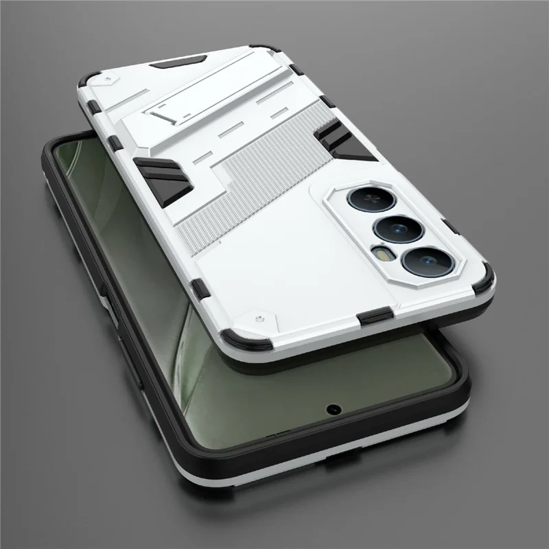 Para Realme C65 4G Capa PC+TPU Anti-arranhões Capa de Telefone com Suporte Dobrável - Branco