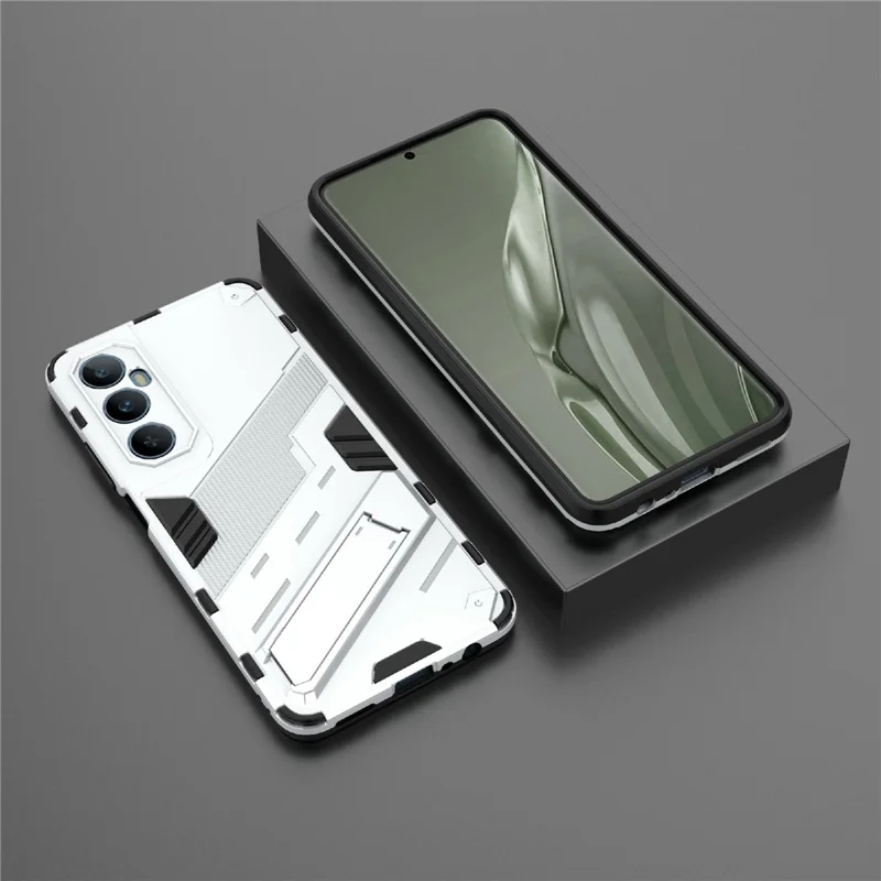 Para Realme C65 4G Capa PC+TPU Anti-arranhões Capa de Telefone com Suporte Dobrável - Branco