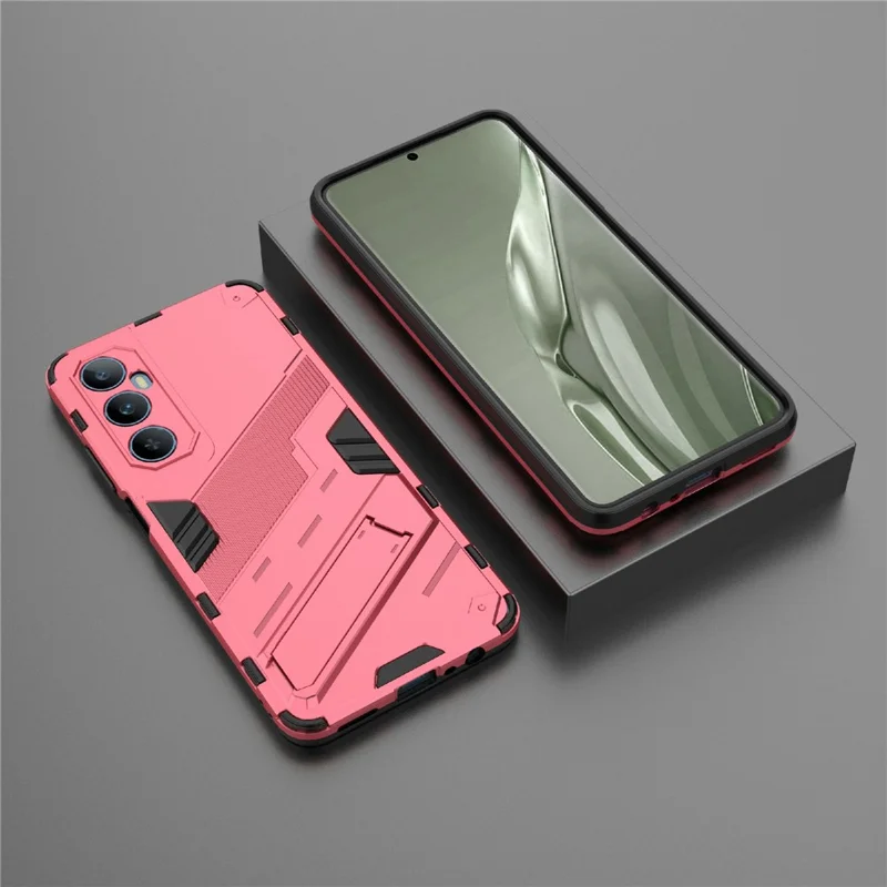 For Realme C65 4G Case PC+TPU Anti-scratch Phone Cover with Folding Kickstand - Rose