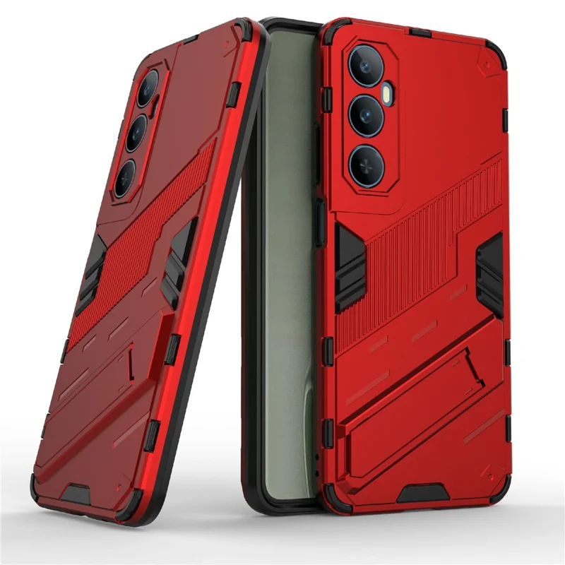 For Realme C65 4G Case PC+TPU Anti-scratch Phone Cover with Folding Kickstand - Red