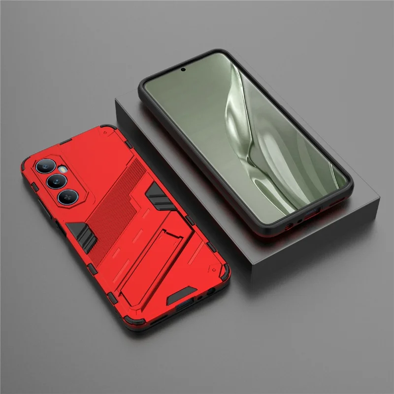 For Realme C65 4G Case PC+TPU Anti-scratch Phone Cover with Folding Kickstand - Red