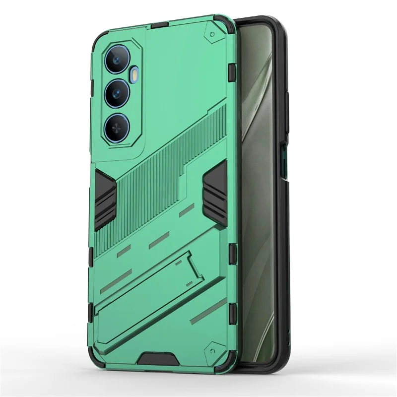 Til Realme C65 4G hylse PC+TPU anti-skrab telefonbeskyttelse med foldbar støtteben - Grøn