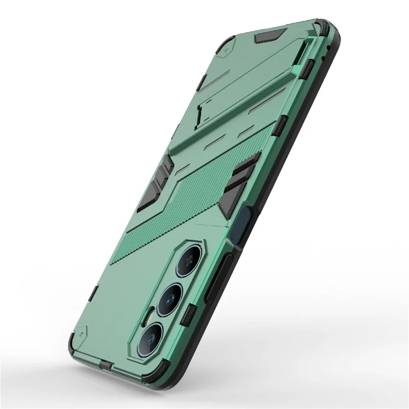 Til Realme C65 4G hylse PC+TPU anti-skrab telefonbeskyttelse med foldbar støtteben - Grøn