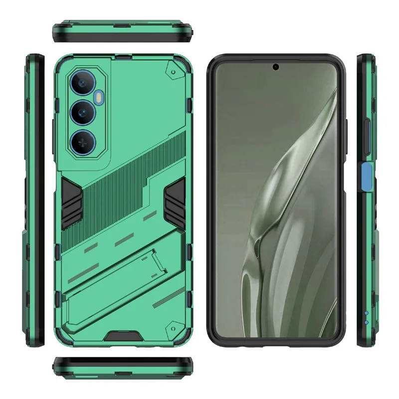 Til Realme C65 4G hylse PC+TPU anti-skrab telefonbeskyttelse med foldbar støtteben - Grøn