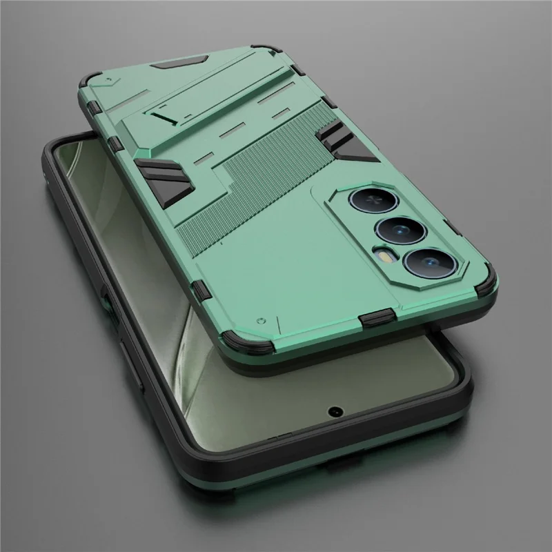 Til Realme C65 4G hylse PC+TPU anti-skrab telefonbeskyttelse med foldbar støtteben - Grøn