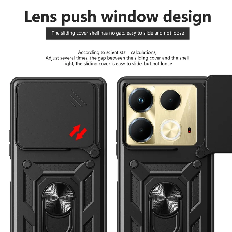 For Infinix Note 40 Cell Phone Case Slide Lens Guard Dust-Proof PC+TPU Phone Shell - Black