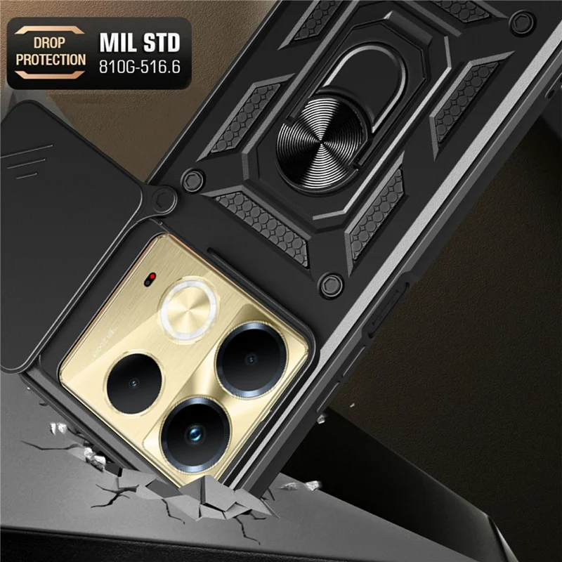 For Infinix Note 40 Cell Phone Case Slide Lens Guard Dust-Proof PC+TPU Phone Shell - Black