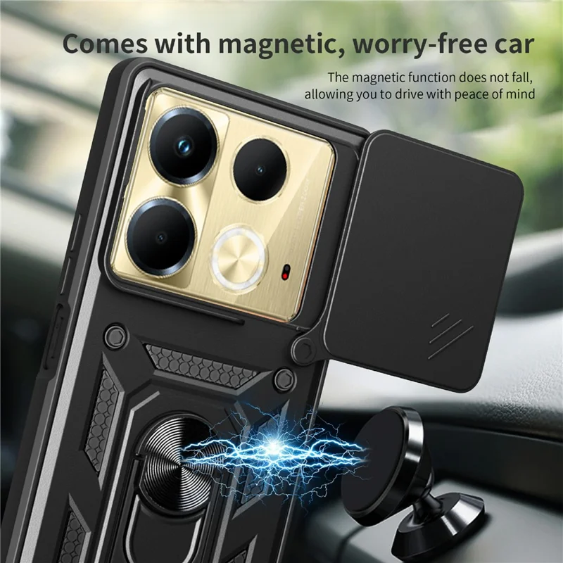 For Infinix Note 40 Cell Phone Case Slide Lens Guard Dust-Proof PC+TPU Phone Shell - Black