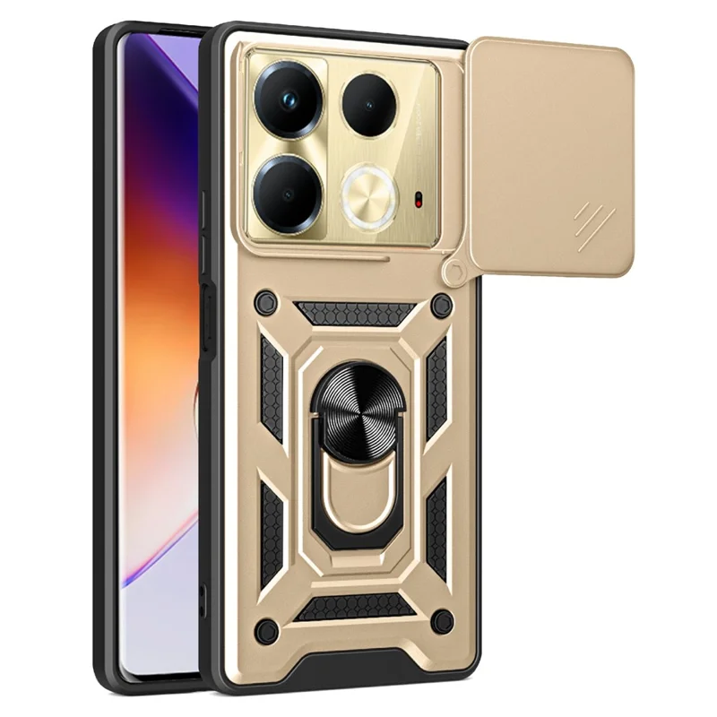For Infinix Note 40 Cell Phone Case Slide Lens Guard Dust-Proof PC+TPU Phone Shell - Gold