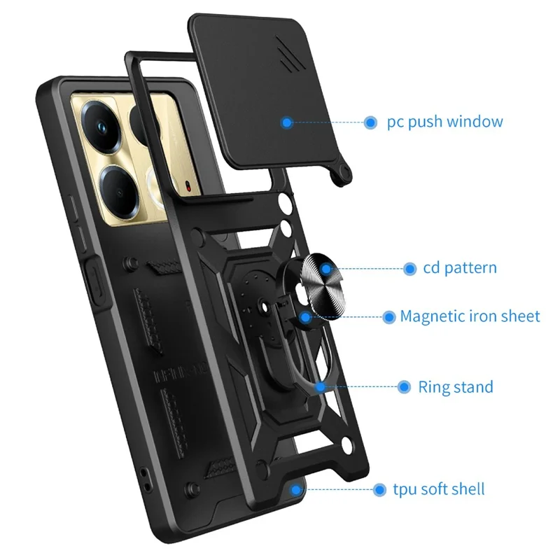 For Infinix Note 40 Cell Phone Case Slide Lens Guard Dust-Proof PC+TPU Phone Shell - Gold