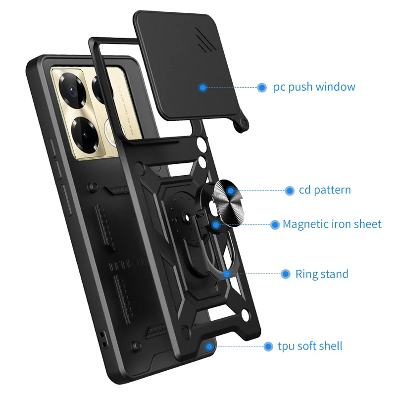 For Infinix Note 40 Pro 4G / Note 40 Pro 5G / Note 40 Pro+ Cell Phone Case Slide Lens Guard PC+TPU Back Cover - Gold