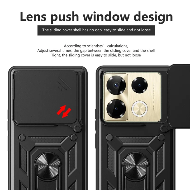 For Infinix Note 40 Pro 4G / Note 40 Pro 5G / Note 40 Pro+ Cell Phone Case Slide Lens Guard PC+TPU Back Cover - Gold