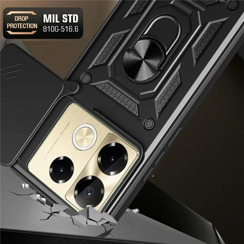 For Infinix Note 40 Pro 4G / Note 40 Pro 5G / Note 40 Pro+ Cell Phone Case Slide Lens Guard PC+TPU Back Cover - Gold