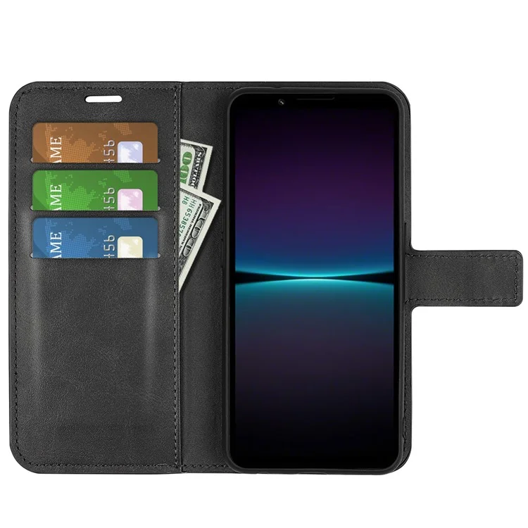 Для Sony Xperia 1 VI Case Calf Texture Wallet PU Leather Flip Folio Phone Cover - Черный