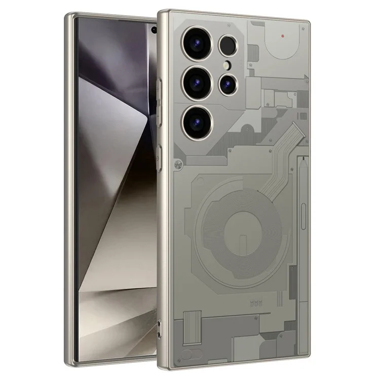 GKK For Samsung Galaxy S23 Ultra Case PC+TPU Circuit Pattern AG Skin-Touch Phone Cover - Titanium Grey