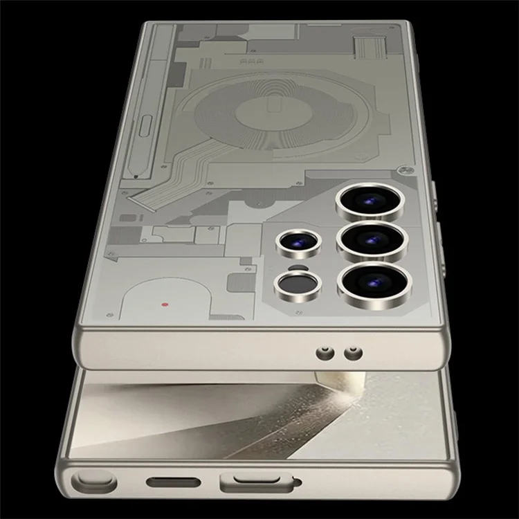 GKK For Samsung Galaxy S23 Ultra Case PC+TPU Circuit Pattern AG Skin-Touch Phone Cover - Titanium Grey