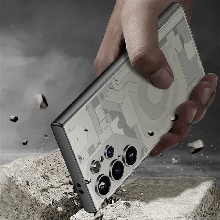 GKK For Samsung Galaxy S23 Ultra Case PC+TPU Circuit Pattern AG Skin-Touch Phone Cover - Titanium Grey