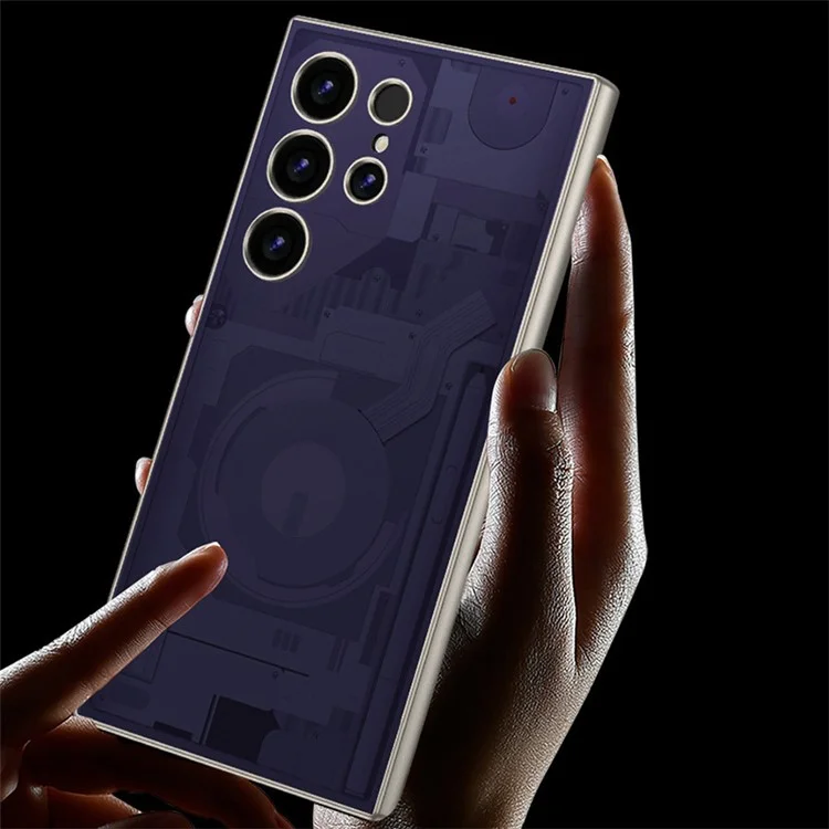 GKK For Samsung Galaxy S23 Ultra Case PC+TPU Circuit Pattern AG Skin-Touch Phone Cover - Titanium Grey