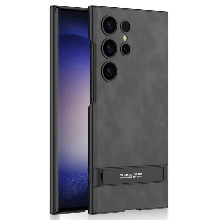 GKK Für Samsung Galaxy S23 Ultra Case Matte Lederüberzogene PC Slim Handyhülle mit Ständer - Matte Grau