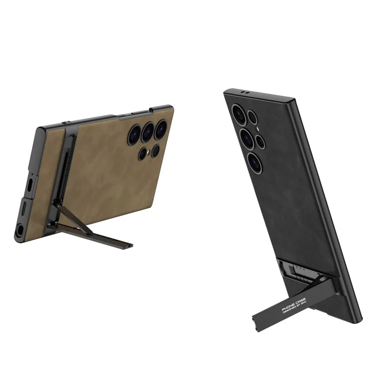 GKK Für Samsung Galaxy S23 Ultra Case Matte Lederüberzogene PC Slim Handyhülle mit Ständer - Matte Grau