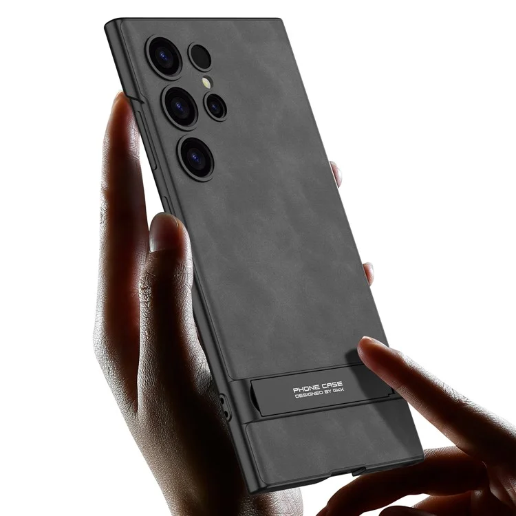 GKK Für Samsung Galaxy S23 Ultra Case Matte Lederüberzogene PC Slim Handyhülle mit Ständer - Matte Grau