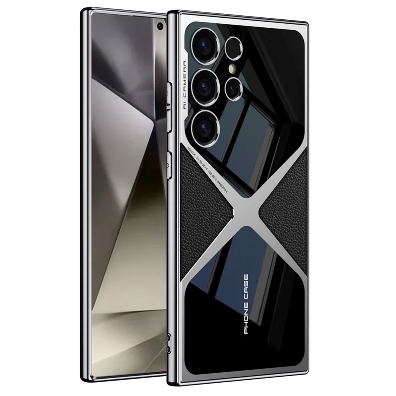 GKK For Samsung Galaxy S24 Ultra Case Electroplating PU Leather+PC Phone Cover - Titanium Black