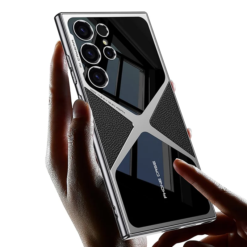GKK For Samsung Galaxy S24 Ultra Case Electroplating PU Leather+PC Phone Cover - Titanium Black
