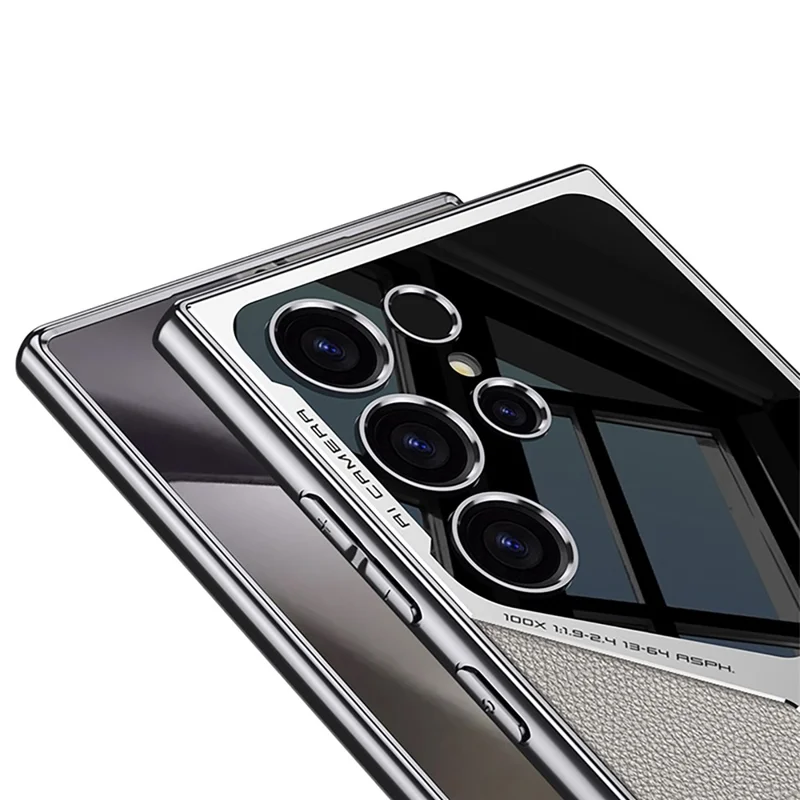 GKK For Samsung Galaxy S24 Ultra Case Electroplating PU Leather+PC Phone Cover - Titanium Black