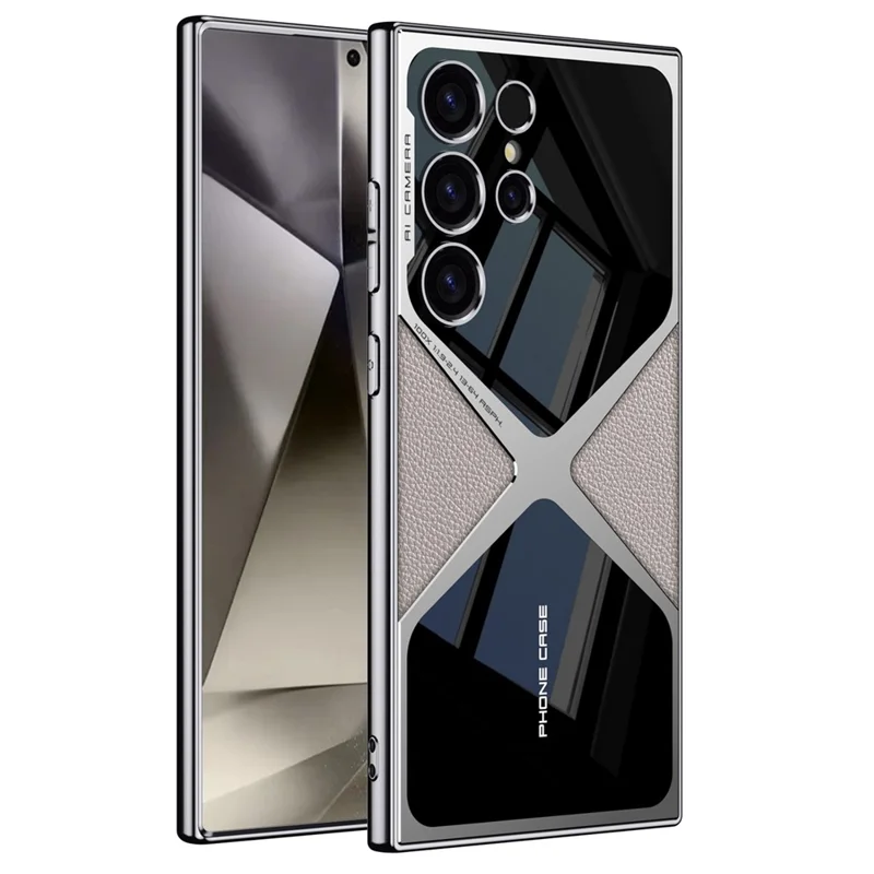 GKK For Samsung Galaxy S24 Ultra Case Electroplating PU Leather+PC Phone Cover  - Titanium Grey