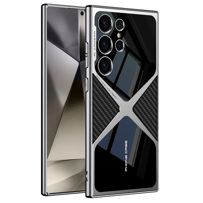 GKK For Samsung Galaxy S24 Ultra Case Electroplating PU Leather+PC Phone Cover - Carbon Fiber