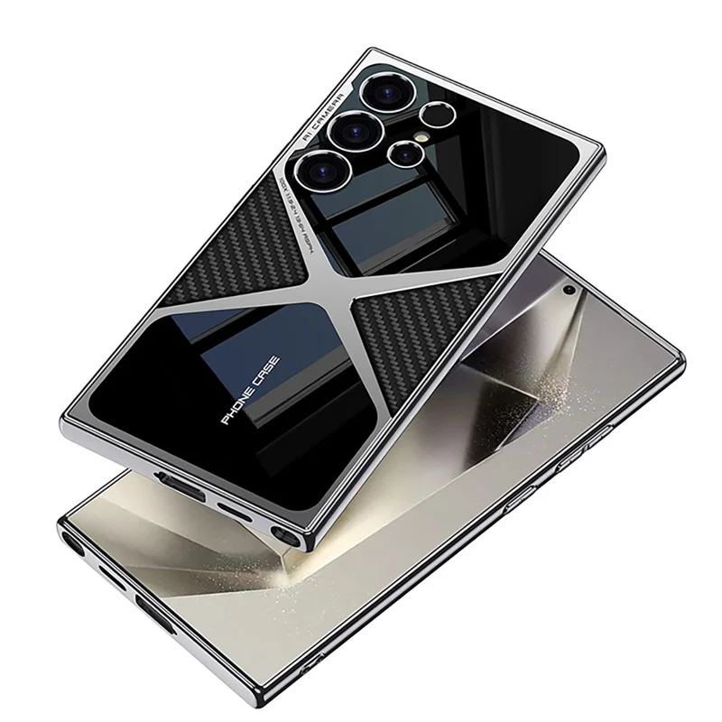 GKK For Samsung Galaxy S24 Ultra Case Electroplating PU Leather+PC Phone Cover - Carbon Fiber